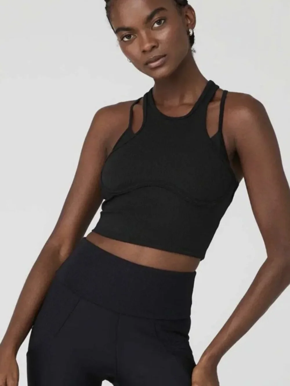 ALO Ribbed Airlift Enchanted Bra Tank in Black Size S